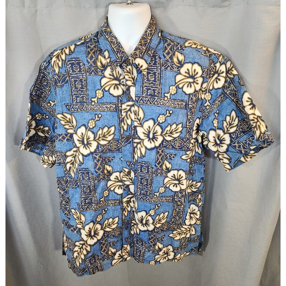 Vintage Rai Nani Mens Hawaiian Aloha Shirt Sz XL Blue Made in Hawaii‎ Floral